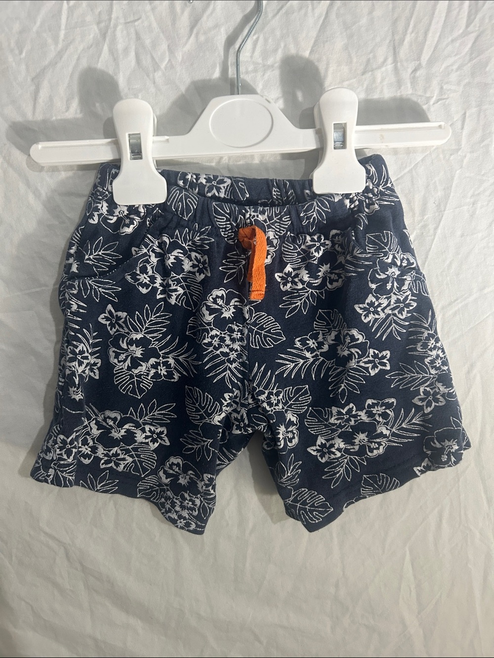 Navy Floral Kids Shorts with Orange Drawcord